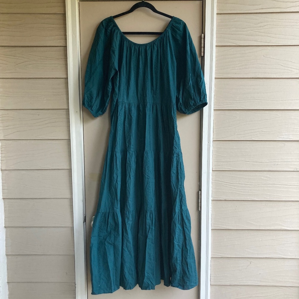 Universal Thread Green Puffed Sleeve Tiered Maxi Dress